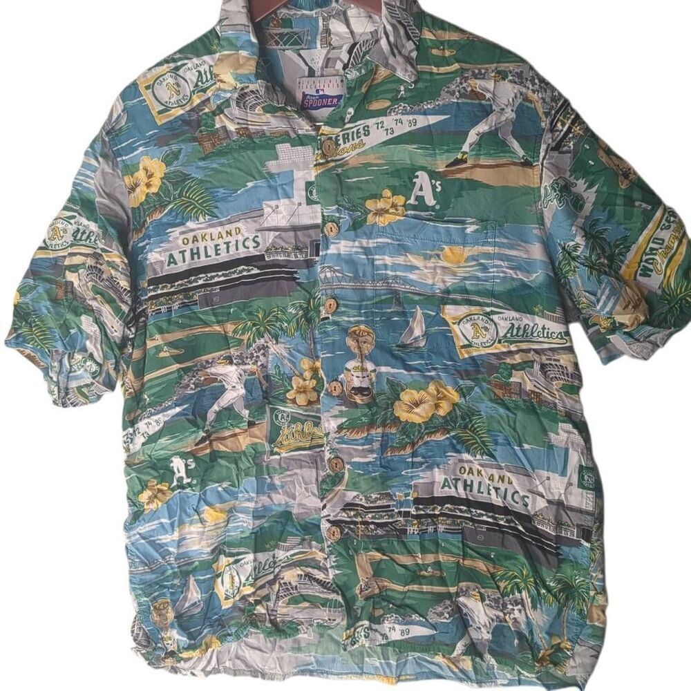 MLB Official Reyn Spooner Oakland Athletics Hawaiian Shirt M Medium